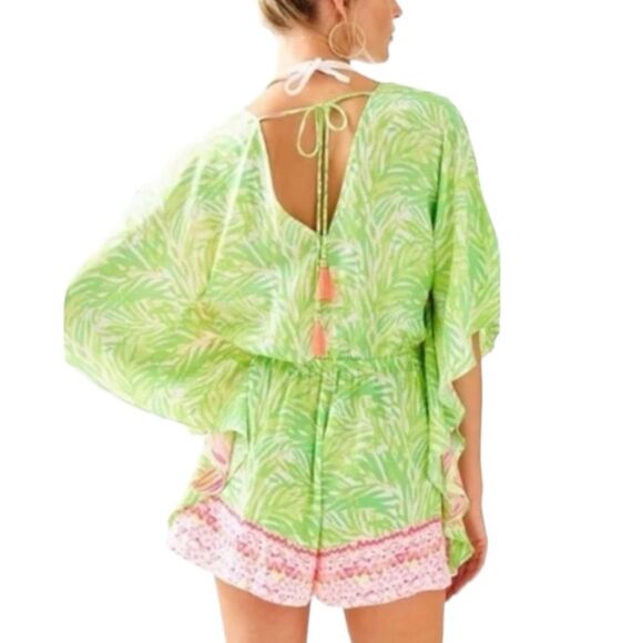 Lilly Pulitzer Mai Romper - Tiki Pink Flamingo - Size Medium - Kimono Jumpsuit - Picture 9 of 10
